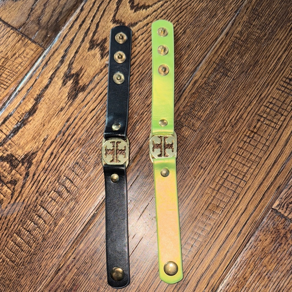 Black and Yellow Leather Bracelets Bundle of 2 Faux Leather